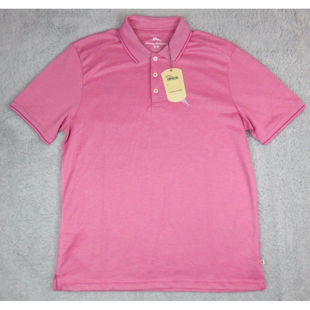 Tommy Bahama Polo Shirt Short Sleeve‎ Size M Very Berry Pink White ST226364TX